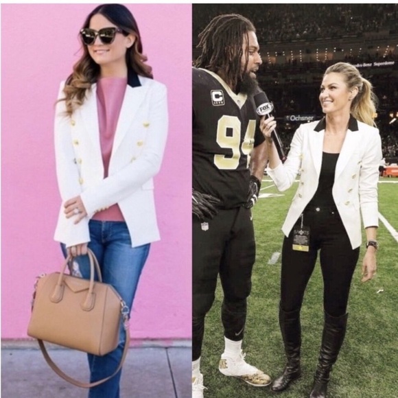 Veronica Beard White Jack Riding Jacket Dickey Gold Button Blazer Size 6 - Picture 3 of 16